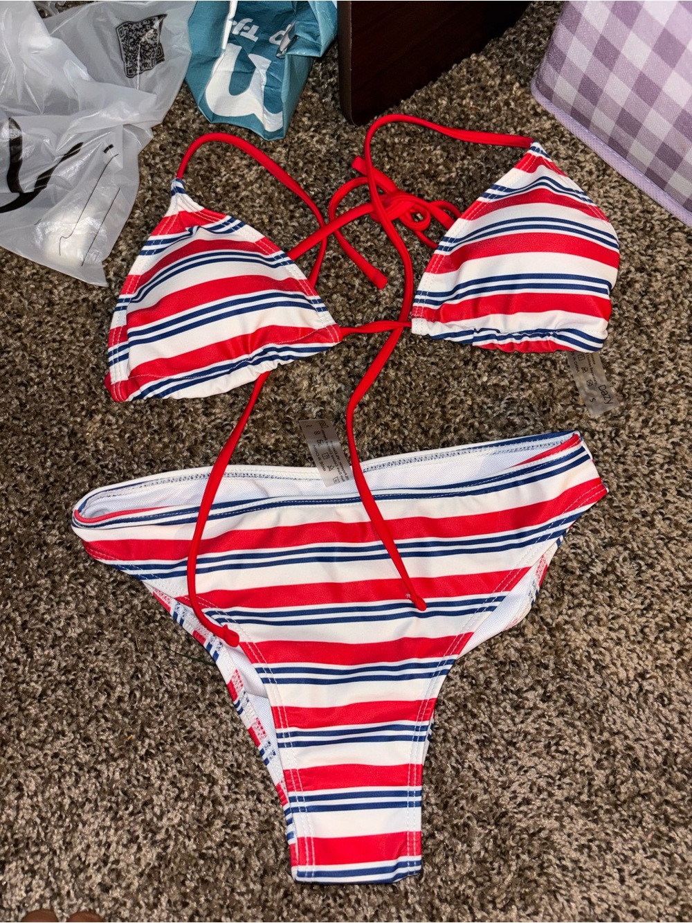 Striped Red & White Triangle Bikini Set